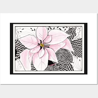 Zentangle Poinsettia in Pink and Black Posters and Art